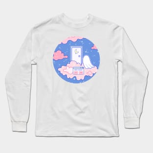 A ghost is in front a moon door up in the clouds Long Sleeve T-Shirt